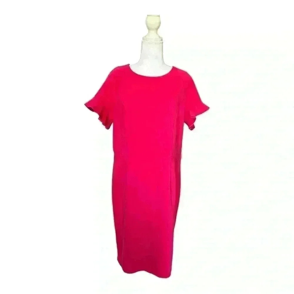 Eloquii NWT Pink Ruffled Short Sleeve Sheath Dress Size 14 - Picture 2 of 13